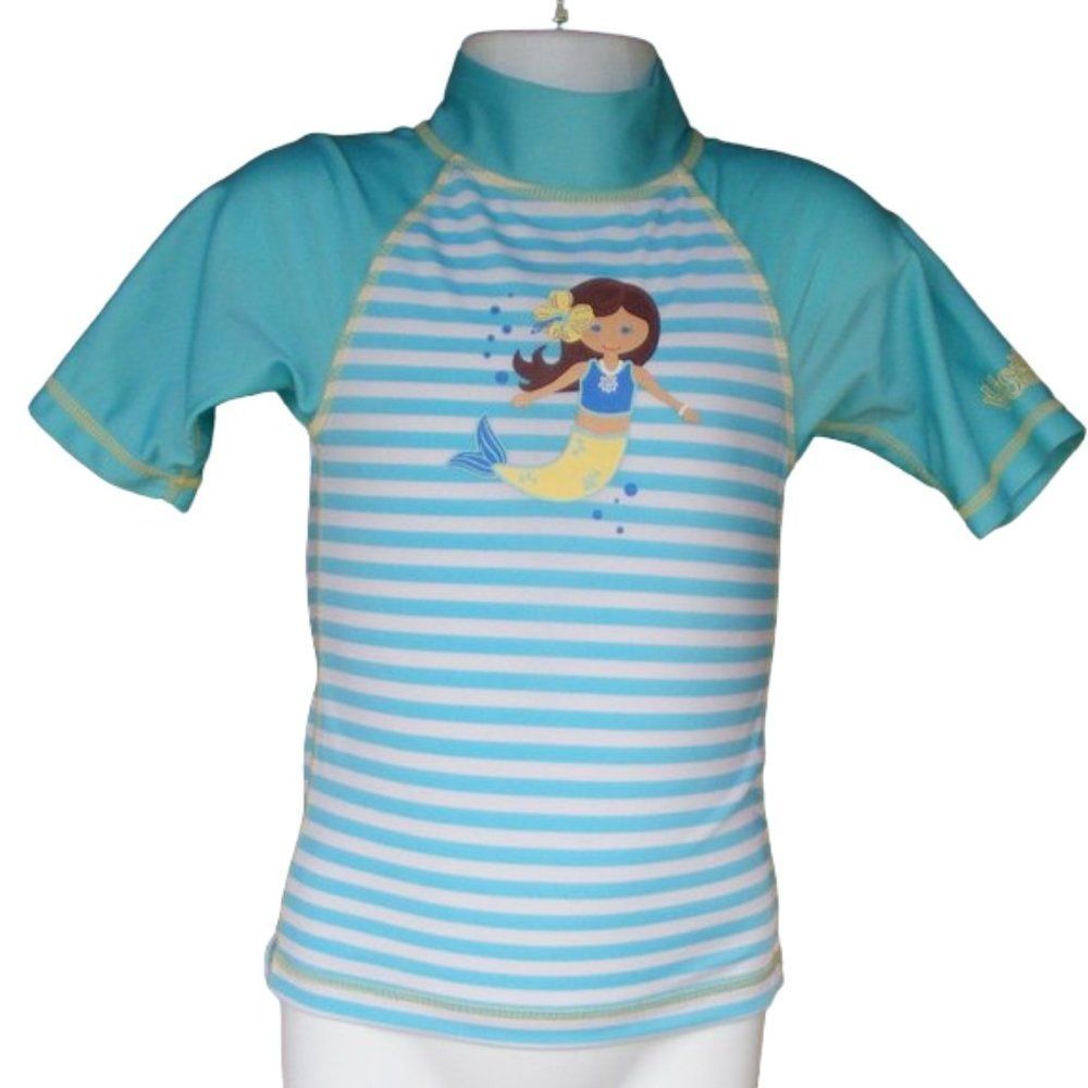 UV Skinz Rashguard/Swim Top, 3T, Mermaid, Blue stripes, Short sleeves